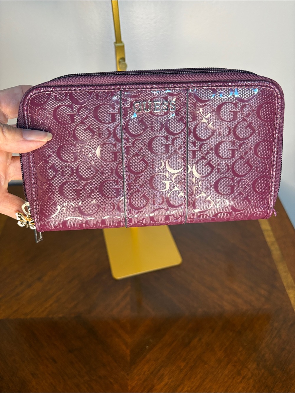 GUESS Quilted Logo Zip Wallet - Berry Plum